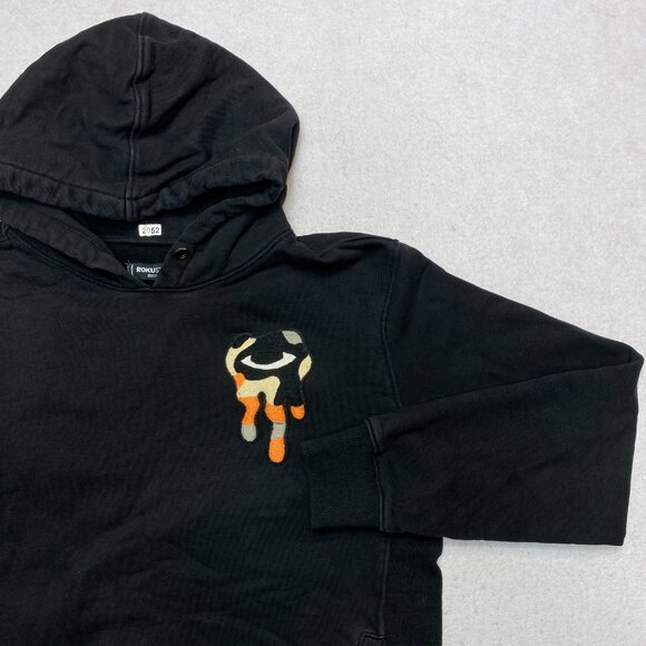 Roku Studio Hoodie Mens M Black Crying Cat Eyes Dripping Tears Pullover Patches - Picture 2 of 11